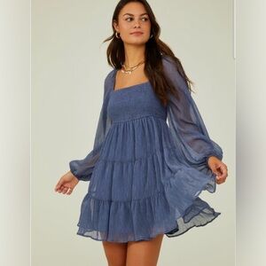 Altar'd State Flowing Blue Long Sleeve Dress